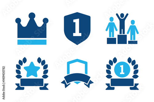 Champion glyph solid icons isolated on white background