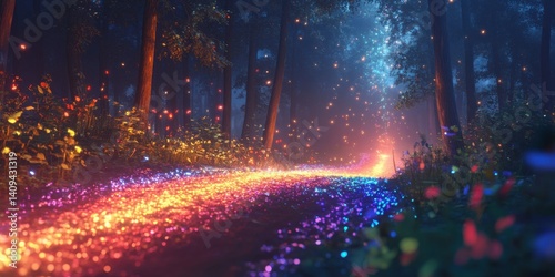 Glitch prism drifts gently on a glowing path background