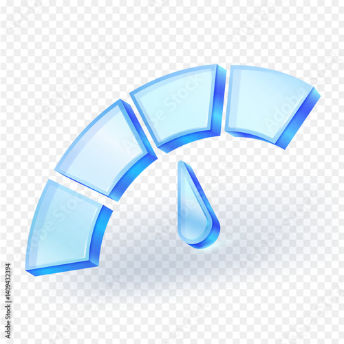 3D glass speed meter icon. Symbol of performance and measurement. isolated on transparent background. vector illustration.