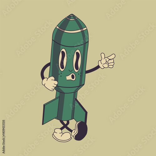 Funky Vintage Rocket Mascot in Retro Cartoon Style