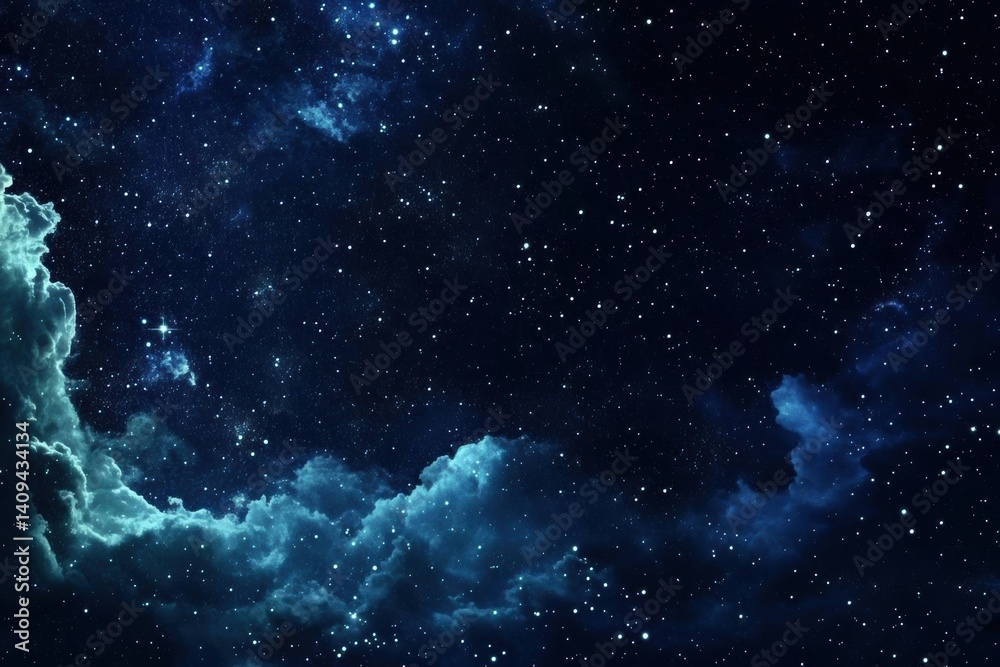 Naklejka premium Night Sky Shines Bright with Stars and Dreamy Nebula Clouds, a Cosmic Dance.