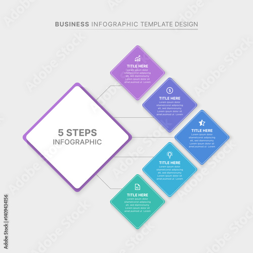 Modern Square Cycle Infographic Design Template with 5 Data Points