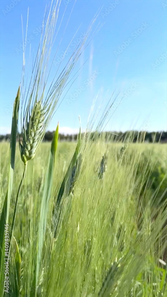 Obraz premium Wheat on BioFarms thrives in arid regions, showcasing sustainable farming. BioFarms use water-efficient techniques to ensure Wheat cultivation , eco-friendly agriculture. Sustainable farming concept.