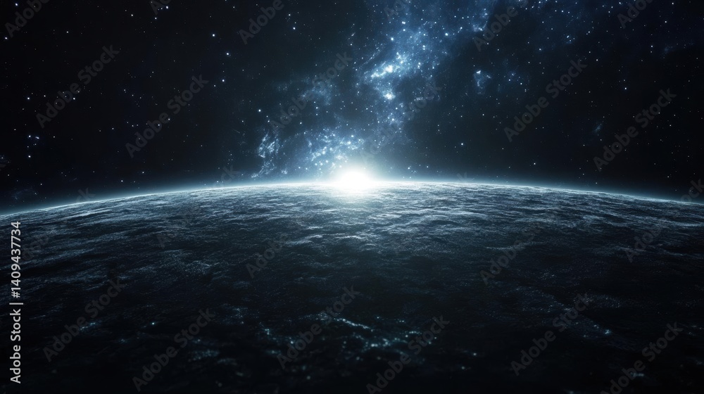 Fototapeta premium View Of space horizon and stars and galaxy, milky way cosmos