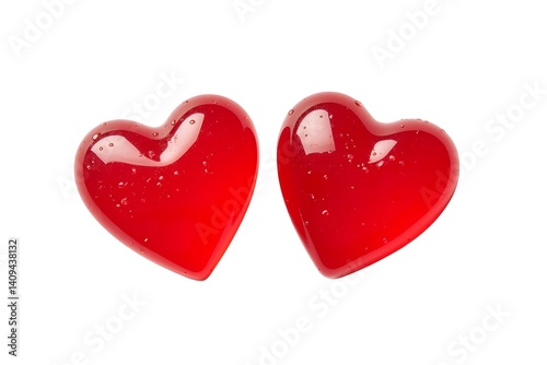 Two glossy red hearts love symbol Valentine s Day