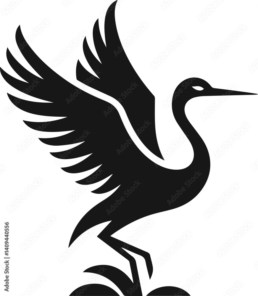 Fototapeta premium Simple Minimalist Black Silhouette of Elegant Crane, Vector Elegant Crane Art and Illustration Design