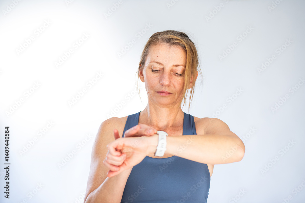 fit woman using a smartwatch for excercise