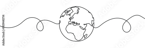 Earth globe one line drawing of world map vector illustration minimalist design of minimalism isolated on white background 