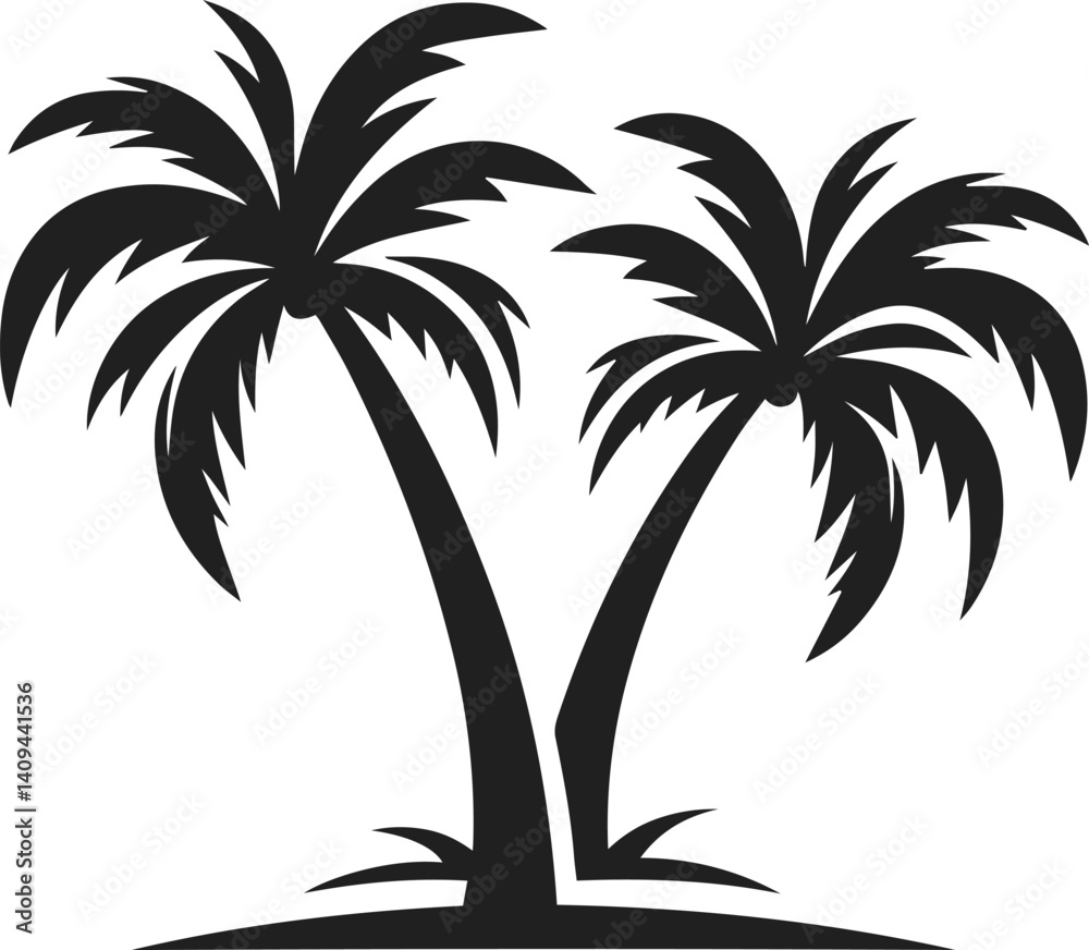 Fototapeta premium Simple Elegant Minimalist black color silhouette of Palm Tree, Palm Tree Vector Art Illustration, Drawing of Palm Tree Illustration, Vector Palm Tree Design Elements