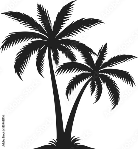 Simple Elegant Minimalist black color silhouette of Palm Tree, Palm Tree Vector Art Illustration, Drawing of Palm Tree Illustration, Vector Palm Tree Design Elements