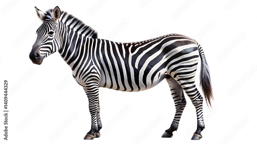 Fototapeta premium zebra standing isolated on white background PNG,AI GENERATED