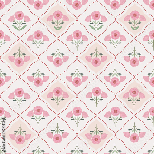 Floral seamless pattern, royal decorative wallpaper with flowers bouquets, romantic damask background