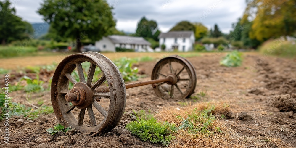 Fototapeta premium Rusty farm tool in a field