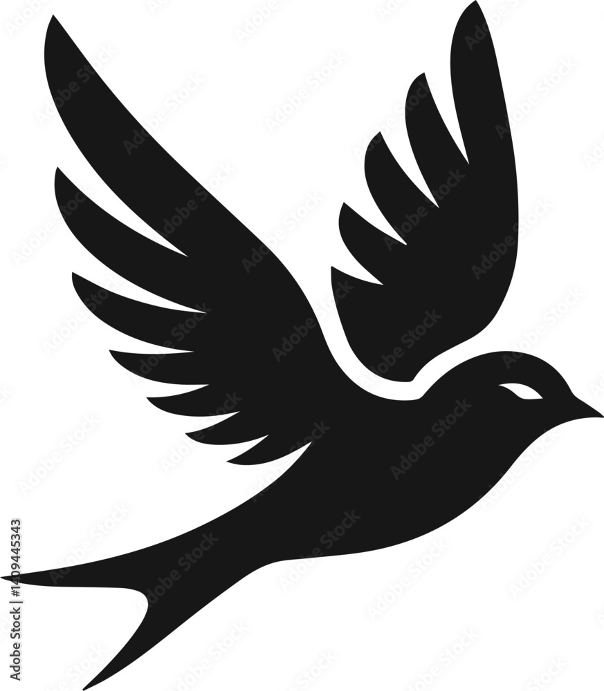 Fototapeta premium Simple Cute Minimalist Black Silhouette of Bird, Vector Cute Bird Art and Illustration Design