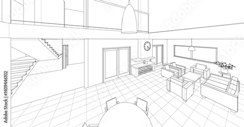 interior of a modern house 3d illustration