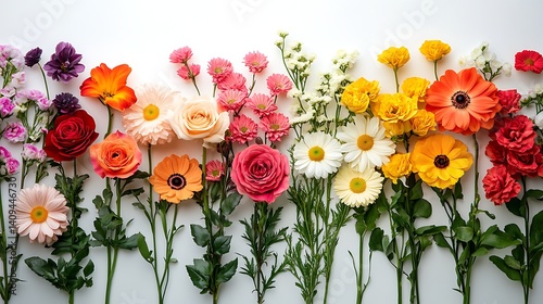 Wallpaper Mural Vibrant Floral Arrangement on White Background, A vibrant arrangement of various colorful flowers against a white background Torontodigital.ca