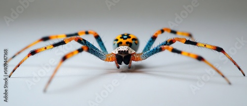 Obraz na płótnie Bright spider with long legs and contrasting coloring on a white background. Ideal for scientific articles, educational materials, creative designs. w salonie