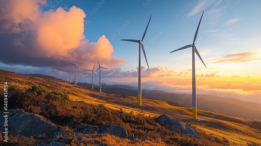 Fototapeta premium Wind Turbines at Sunset