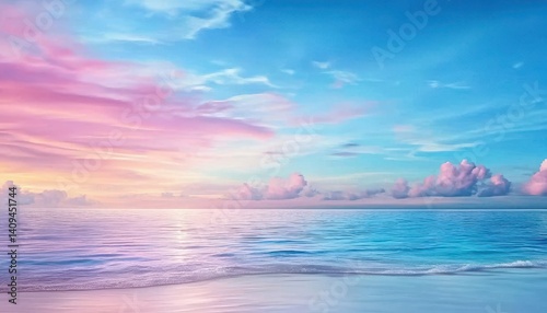 Serene ocean sunset with vibrant pink and blue hues reflecting on calm waters.