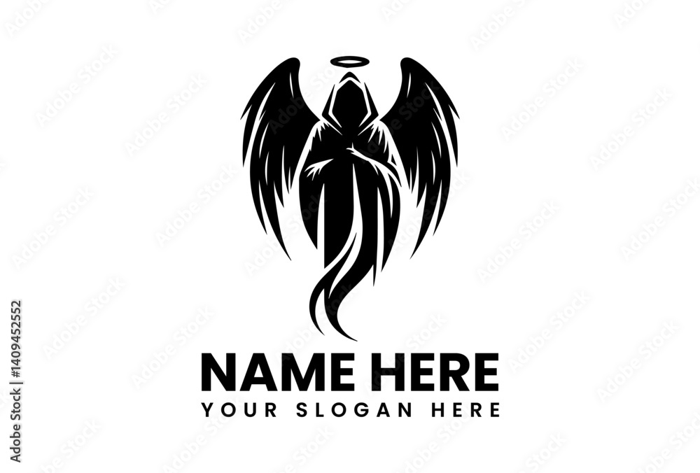 Fototapeta premium Stylized Dark Angel with Sword Vector Graphic. Mythical Fantasy Design