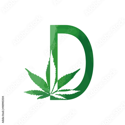 Cannabis monogram, Latin letter D on white background