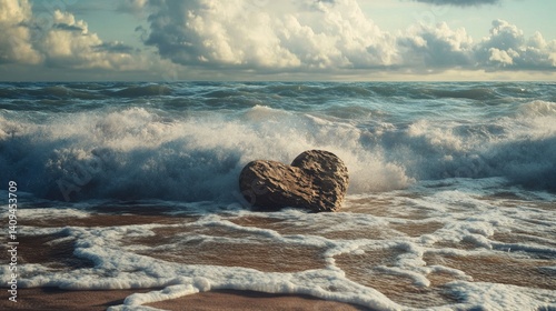 Ocean Heart: A Serene Stone Heart on a Dramatic Seascape