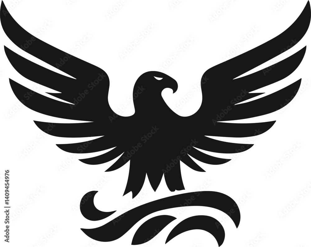Fototapeta premium Simple Minimalist Flying Eagle Vector Art, Elegant Eagle Illustration and Design, white or transparent background 