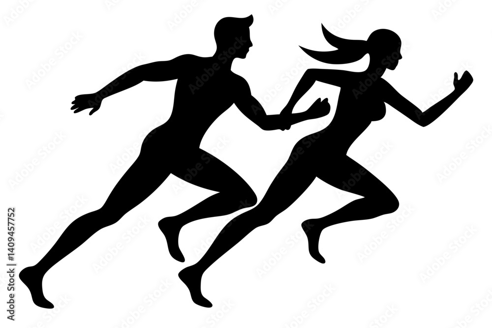 Athletic Man And Woman Running Together In Silhouette Vector Illustration For Sport Fitness Health Or Competition Designs, athlete, athletic, black, body, competition, exercise, fit, fitness, health Athletic Man And Woman Running Together In Silhouette Vector Illustration For Sport Fitness Health Or Competition Designs, athlete, athletic, black, body, competition, exercise, fit, fitness, health