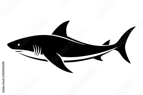 Stylish Black And White Shark Silhouette Illustration Ideal For Graphic Design Projects And Marine Life Education Resources, shark, silhouette, black, white, vector, illustration, animal, sea, marine