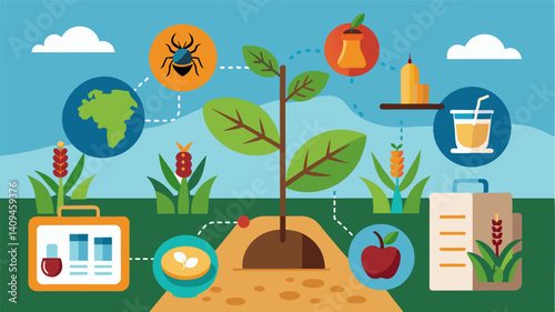 Planning crop diversity to enhance soil biodiversity and control pest populations without chemical intervention.. Vector illustration