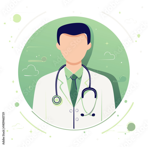 Minimalist Illustration of Male Doctor in White Coat with Stethoscope on Light Background

