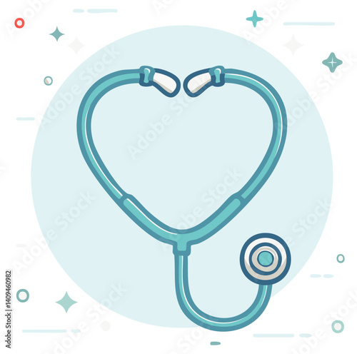 Blue Stethoscope with Reflected Shadow Isolated on White Background

