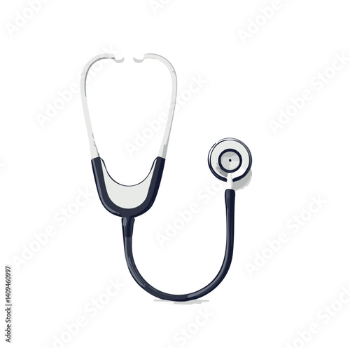 Modern Black and Silver Stethoscope Isolated on White Background

