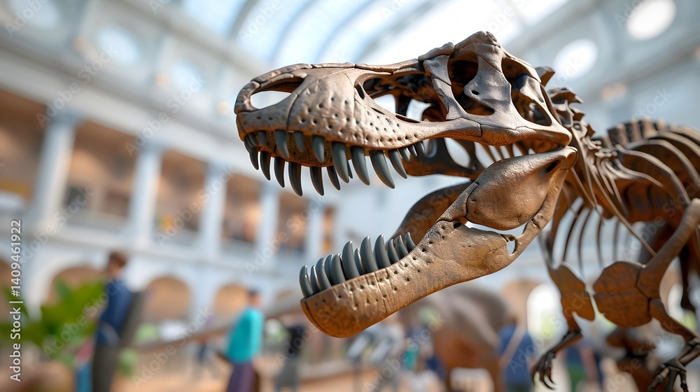 Impressive dinosaur fossil skeleton on display in a museum