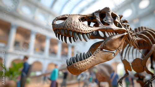 Obraz na płótnie Impressive dinosaur fossil skeleton on display in a museum w salonie