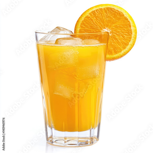 A glass of fresh orange juice with ice and full of vitamin c
