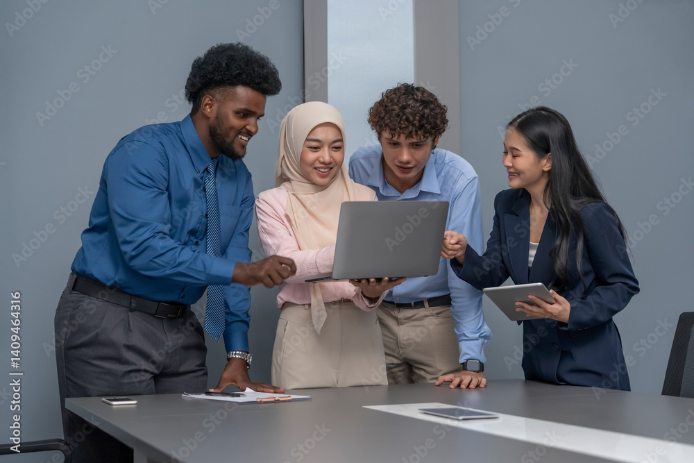 multiracial business colleagues discuss during a meeting in the conference room,businessman talking together with laptop multiracial business colleagues discuss during a meeting in the conference room,businessman talking together with laptop