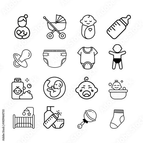 Icon set BABY - thin line vector icon set. Pixel perfect. Editable stroke. Illustation vector.