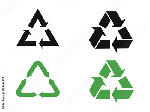 Recycling Symbols Set – Black and Green Recycle Arrow Icons for Sustainability and Eco-Friendly Design