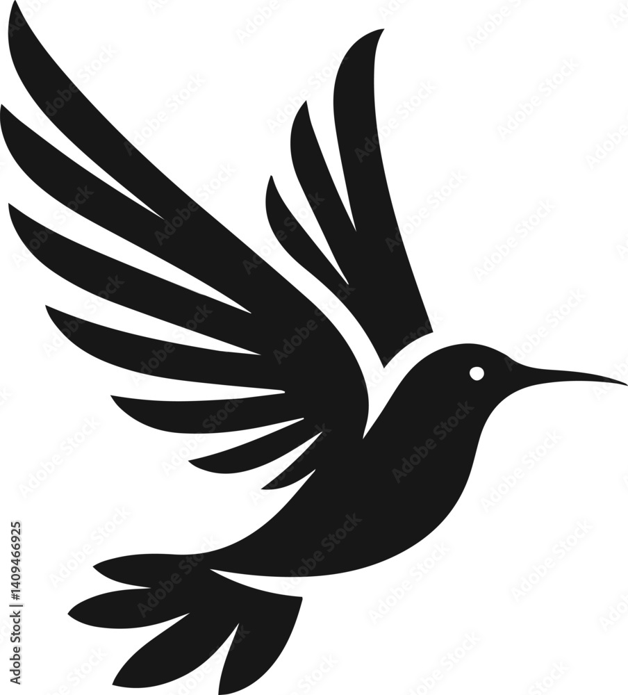 Obraz premium Simple Minimalist Hummingbird Vector Art, Elegant Hummingbird Illustration on White or Transparent Background