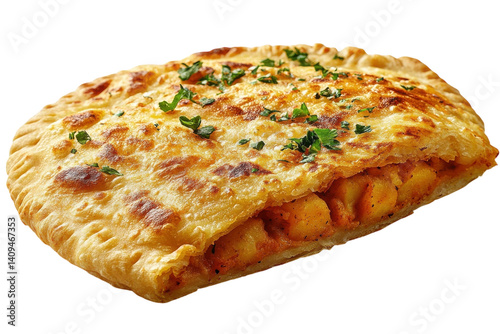 Aloo Paratha golden brown flatbread filled with spiced potatoes garnished on transparent background photo