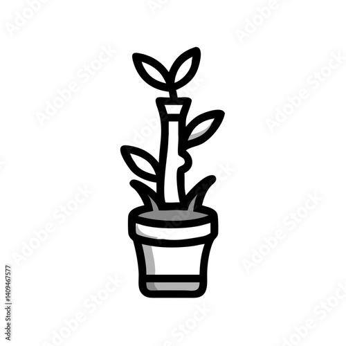Bamboo Shoot in Pot Icon Representing Lucky Plant and Good Fortune