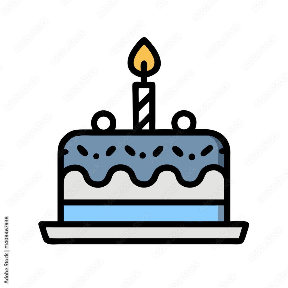 Birthday Cake with Candle Icon Representing Celebration and Birthday Party Birthday Cake with Candle Icon Representing Celebration and Birthday Party
