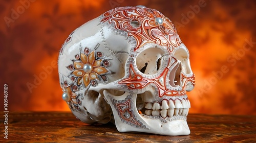 Obraz na płótnie Ornate skull with vibrant patterns w salonie