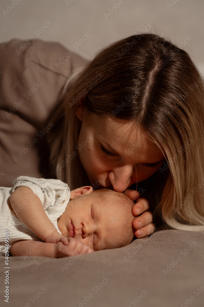 Tender moment between mother and baby during a quiet afternoon at home in a cozy setting filled with love and warmth Tender moment between mother and baby during a quiet afternoon at home in a cozy setting filled with love and warmth