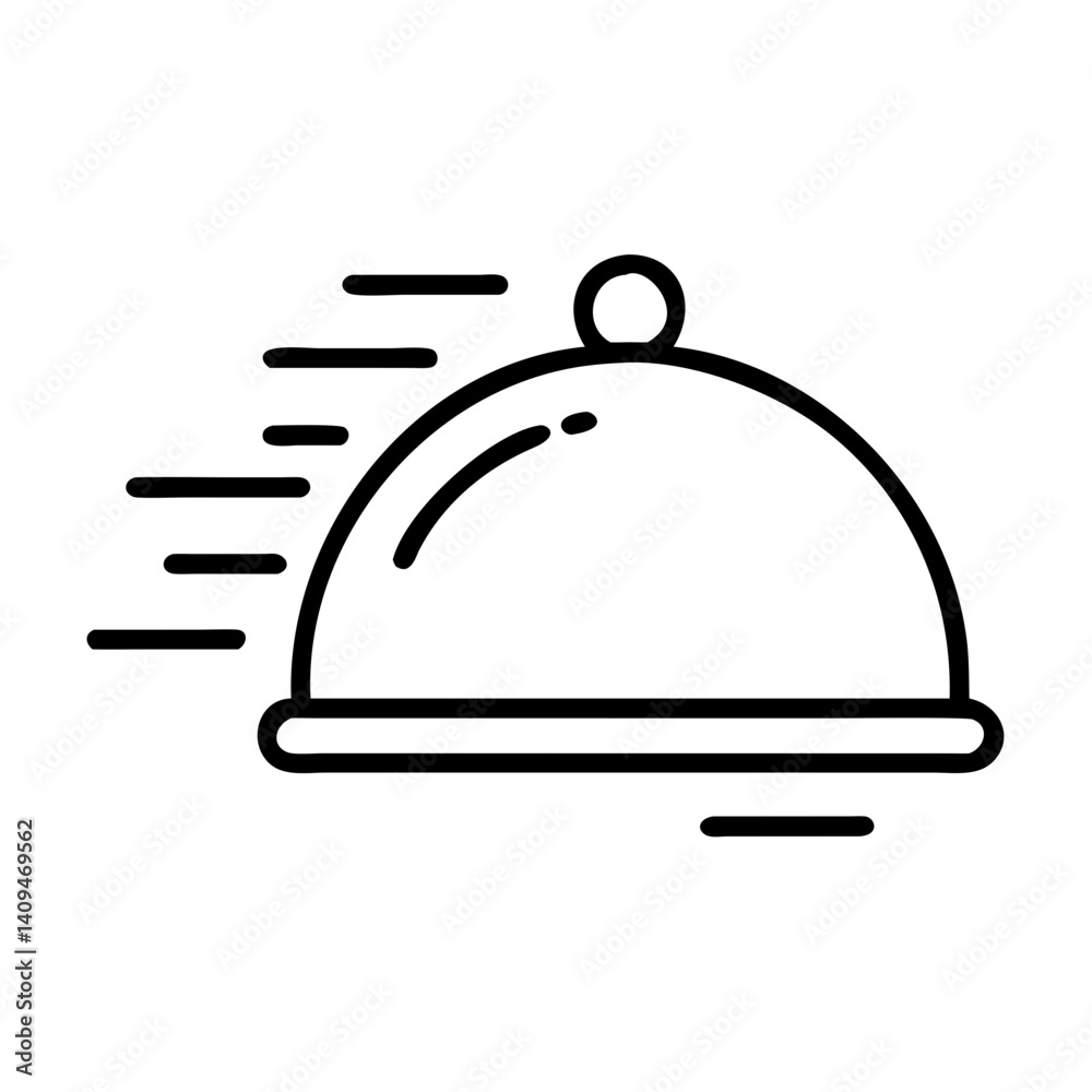 Cloche with Speed Lines Icon Representing Quick Service and Fast Delivery Cloche with Speed Lines Icon Representing Quick Service and Fast Delivery