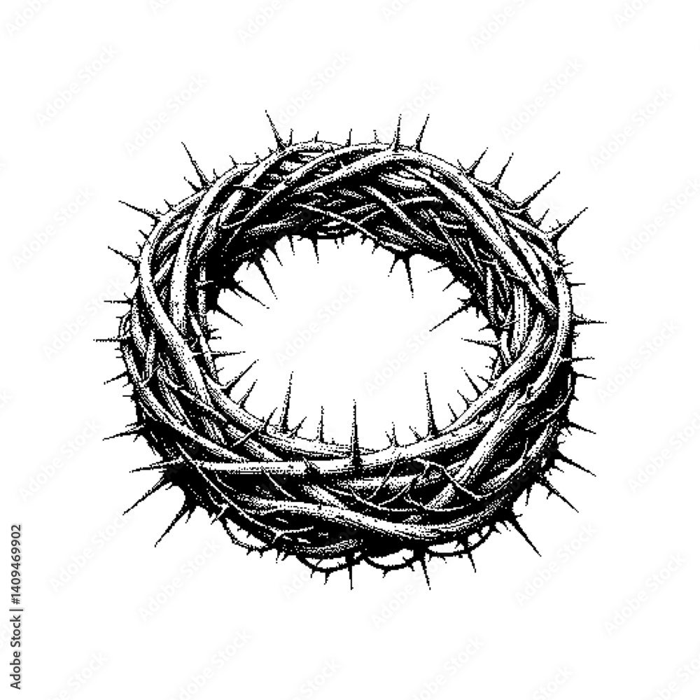 Fototapeta premium Intricate sketch of a circular nest made from sharp twigs
