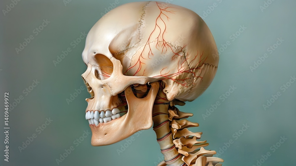 A detailed anatomical model of a human skull long title A highly detailed and accurate anatomical