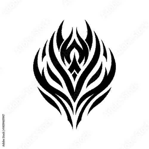 Abstract tribal tattoo design featuring fluid, flame-like shapes.