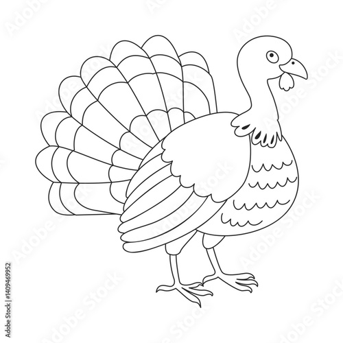 Meleagris gallopavo. Black Line. Isolated.